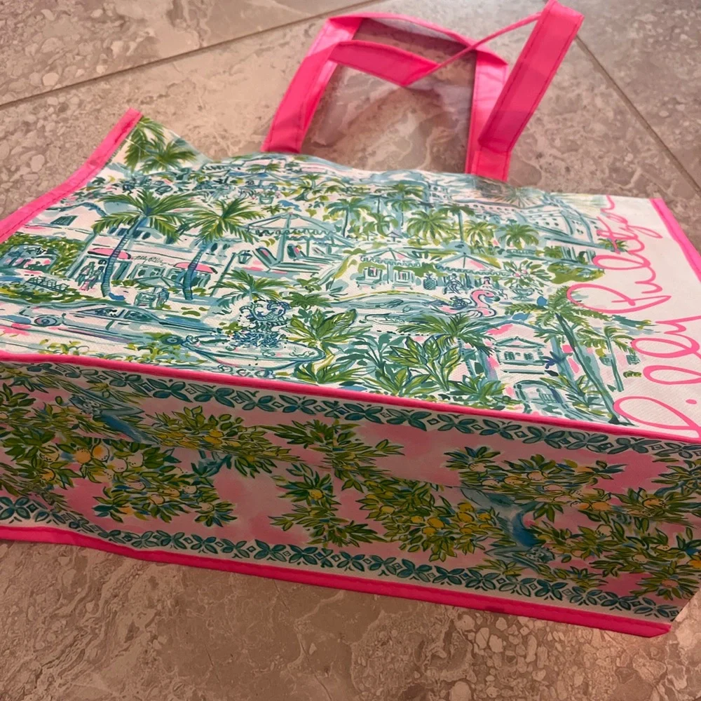 Lilly Pulitzer Tropical Pink and Green Tote Bag, 15” x 11”